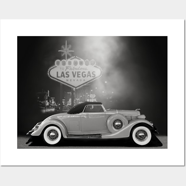 Vegas 1935 Lincoln Roadster B/W Wall Art by Burtney